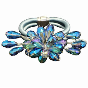 Aurora Borealis Crystal Iridescent Flower Handmade Bracelet in Baby Blue Pastel